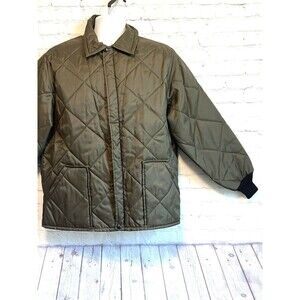 Vtg Walls Jacket Mens Sz L Green Quilted Puffer Diamond Workwear Nylon Zip Up